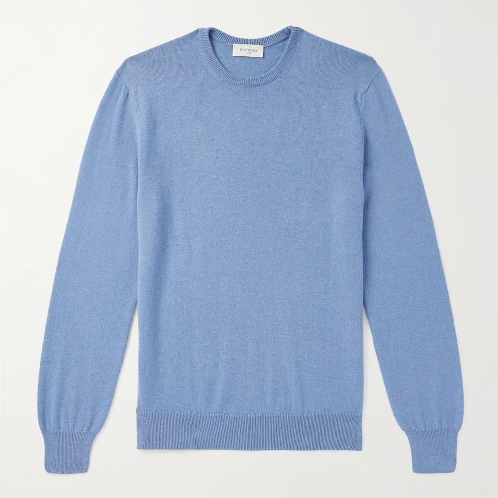 Piacenza 1733 Baby Blue Cotton Cashmere V Neck Size L NWT